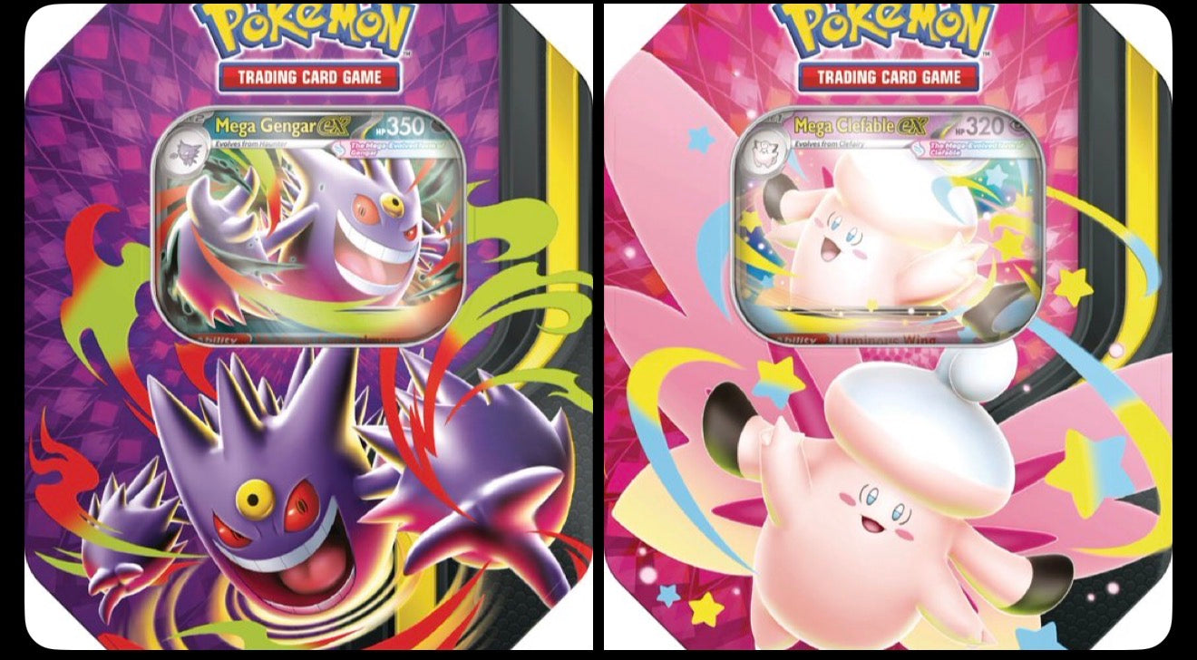 Mega moonlight tin SET pair of tins (one mega clefable, one mega gengar) pre-order June 5