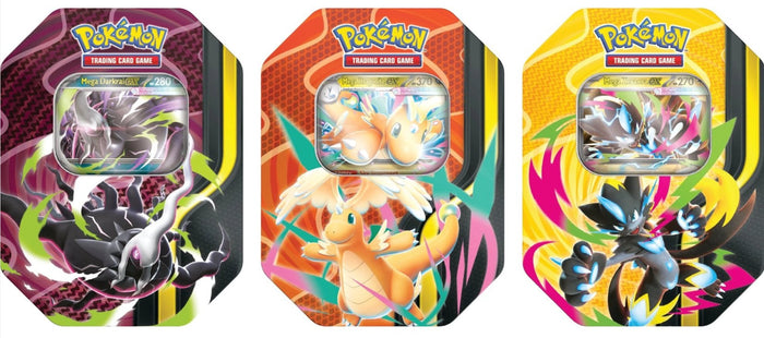 Pokemon Mega Forces Tins trio (3 tins, 1 each) presale release August 28