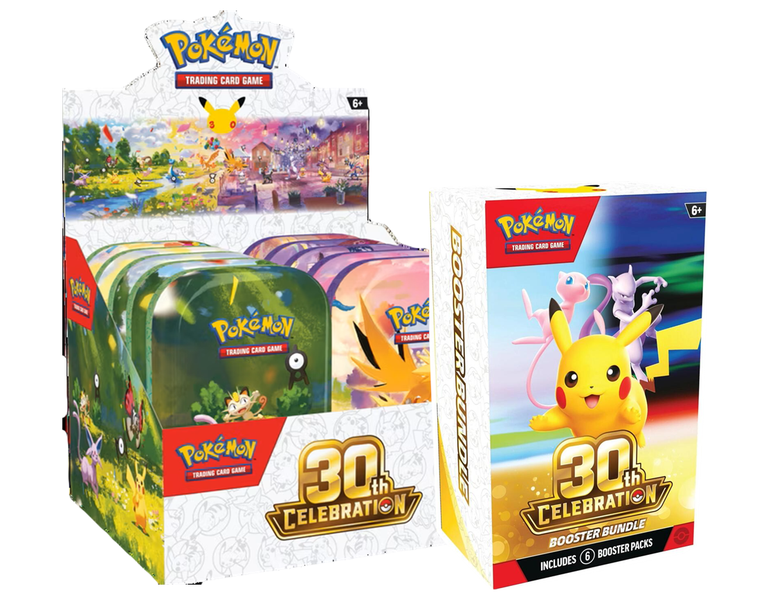 Pokémon TCG 30th Celebration Mini Tins display box and Booster Bundle
